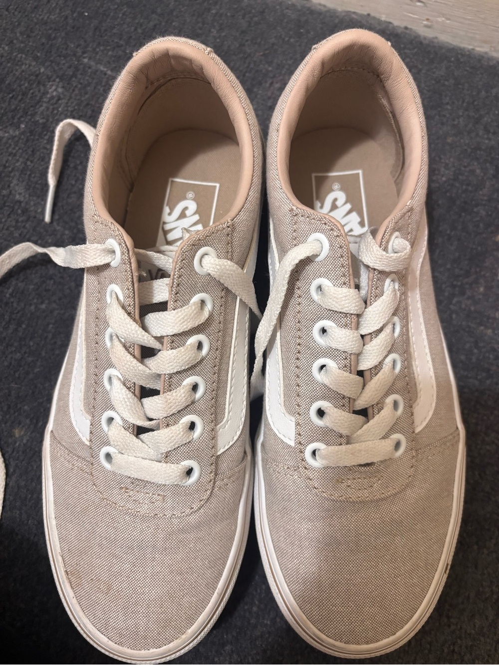 Vans Beige Canvas Low-Top Sneakers with White Logo